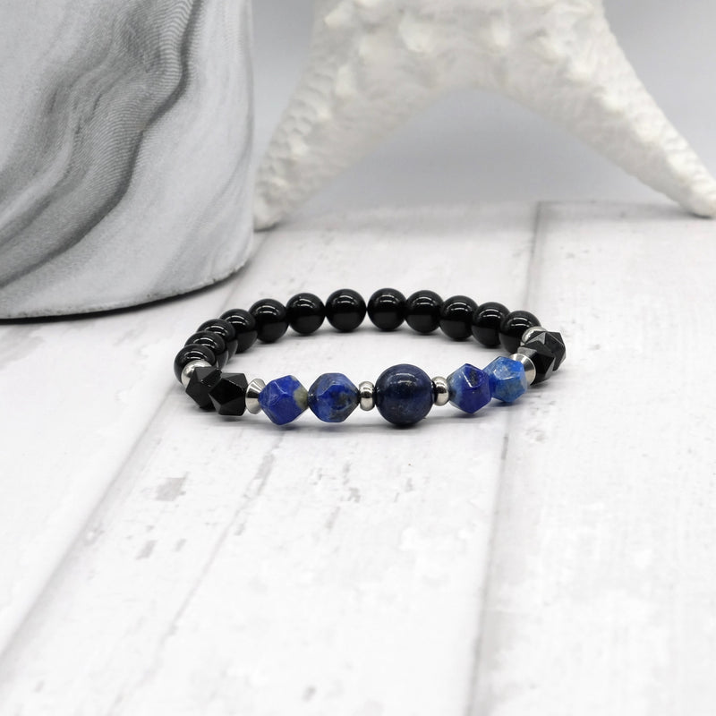 B0328 Bracelet de pierres lapis lazuli unisexe
